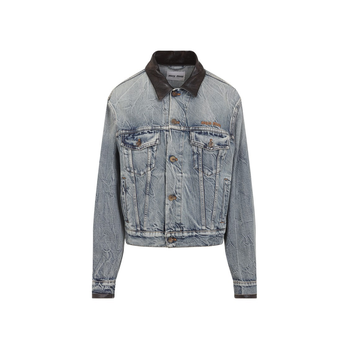 Miu Miu Cropped Denim Jacket With Distressed Finish