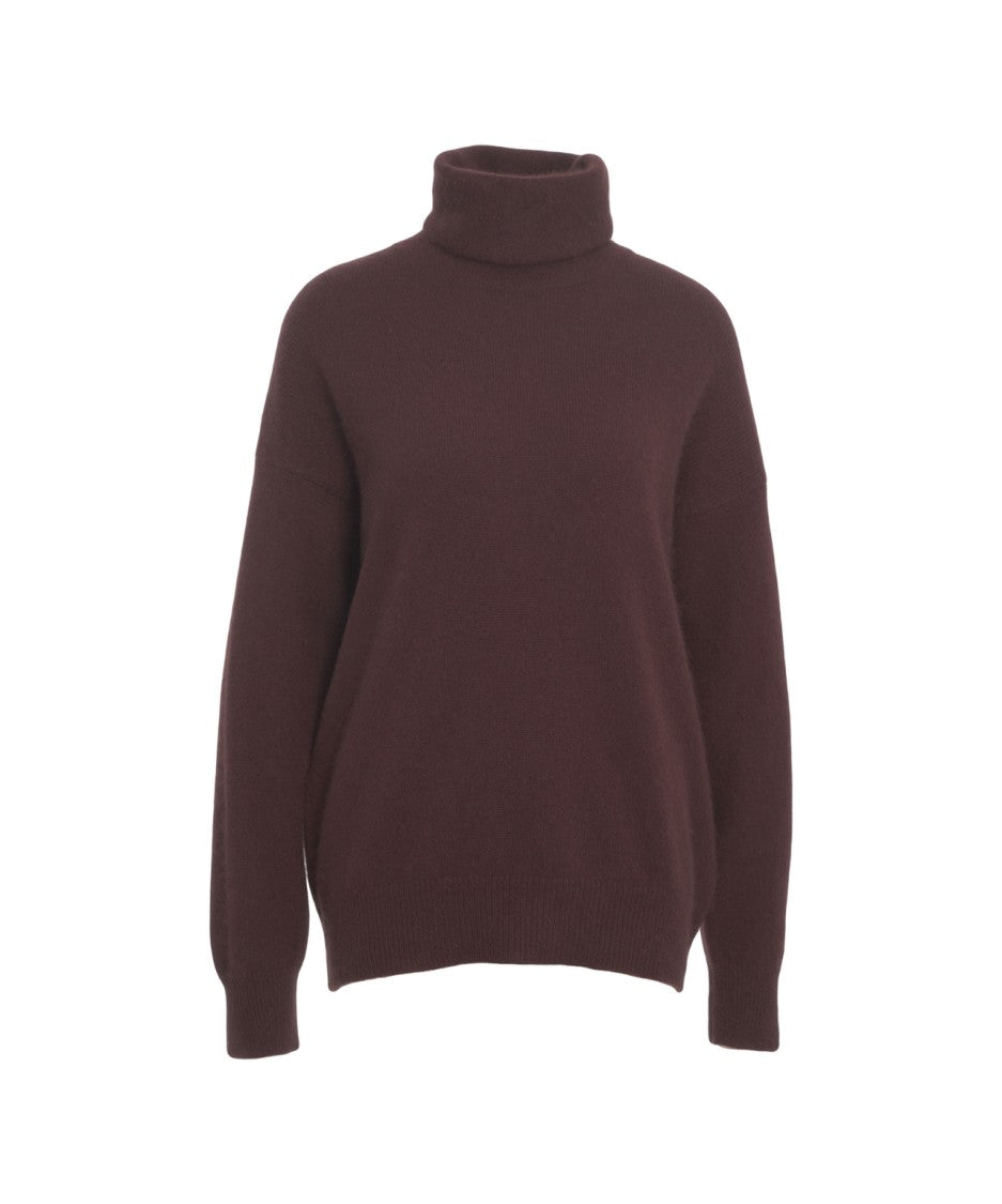 Solotre Burgundy Turtleneck Sweater With Ribbed Detailing