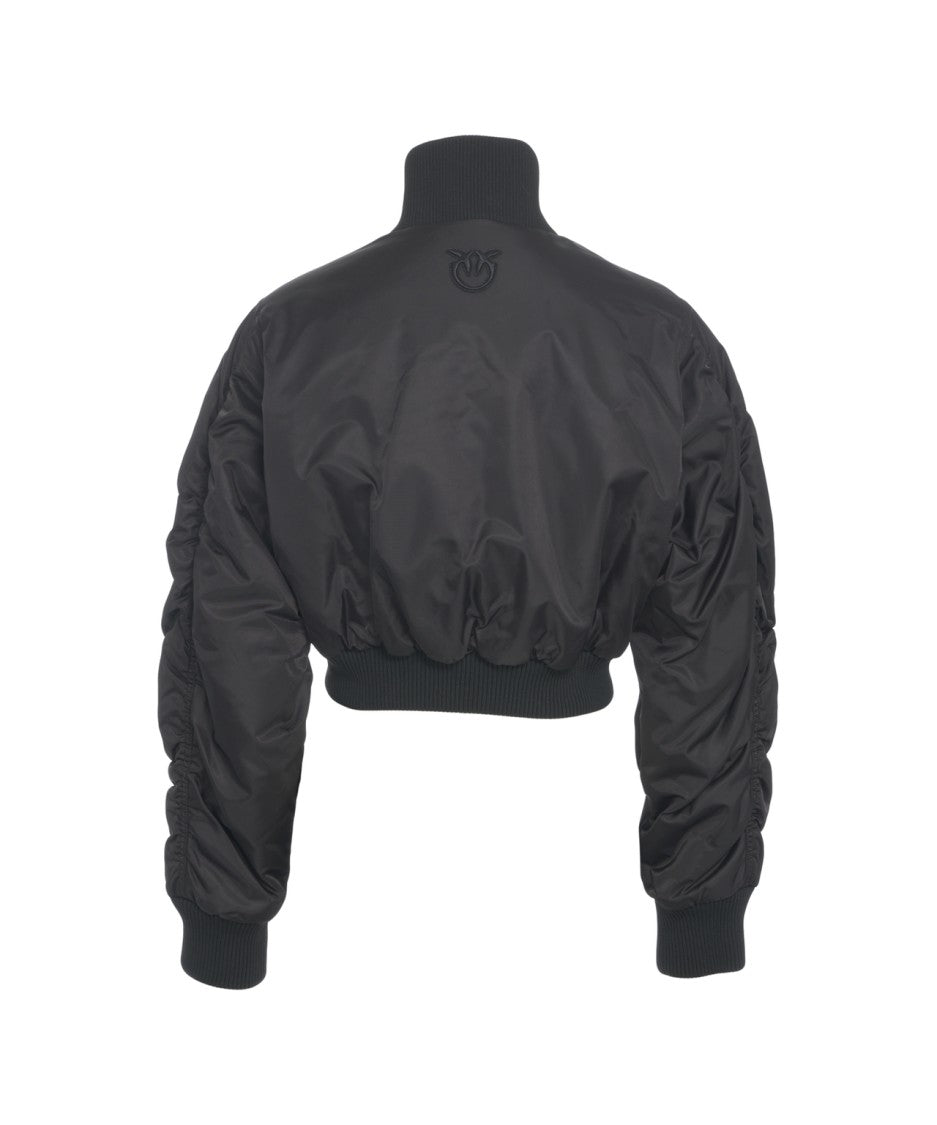 Pinko Cropped Bomber Jacket With Gathered Sleeves
