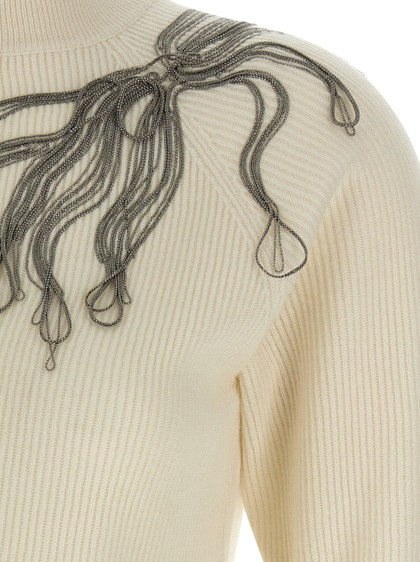Brunello Cucinelli 'Shiny Flower Embroidery' Sweater