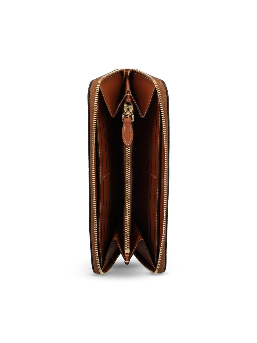 Burberry Check Pattern Zip-Around Wallet With Leather Lining