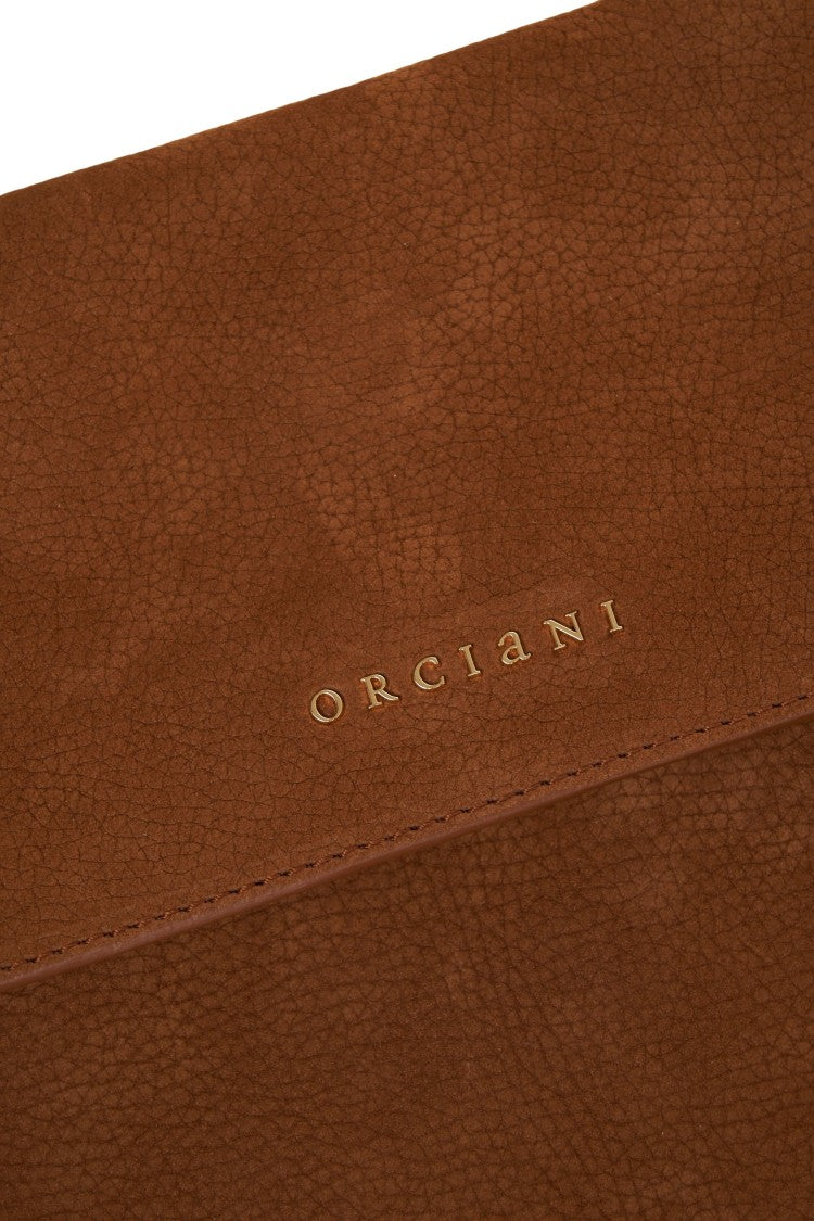 Orciani Suede Shoulder Bag With Gold-Tone Chain Strap And Logo Flap