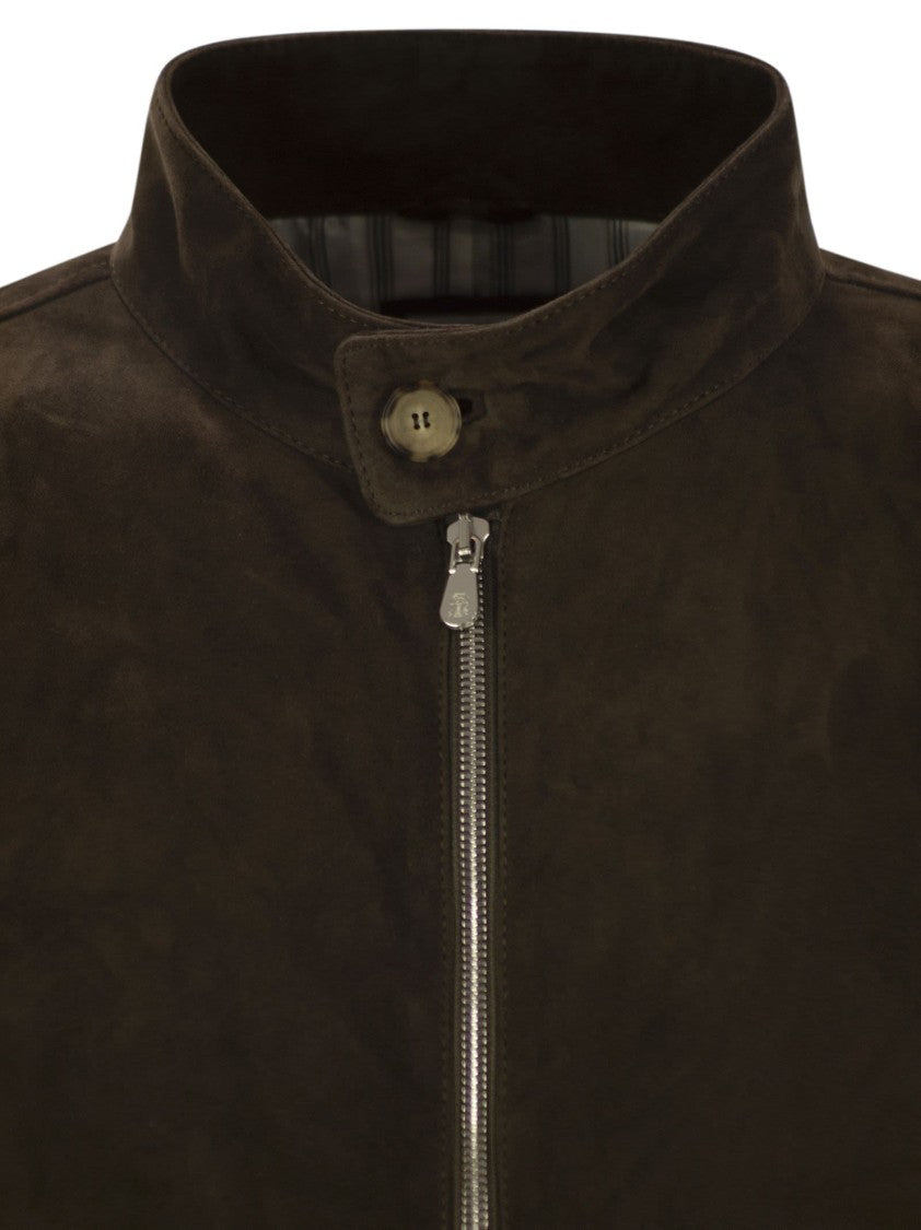Brunello Cucinelli Brown Suede Zipped Jacket With Iconic Detailing