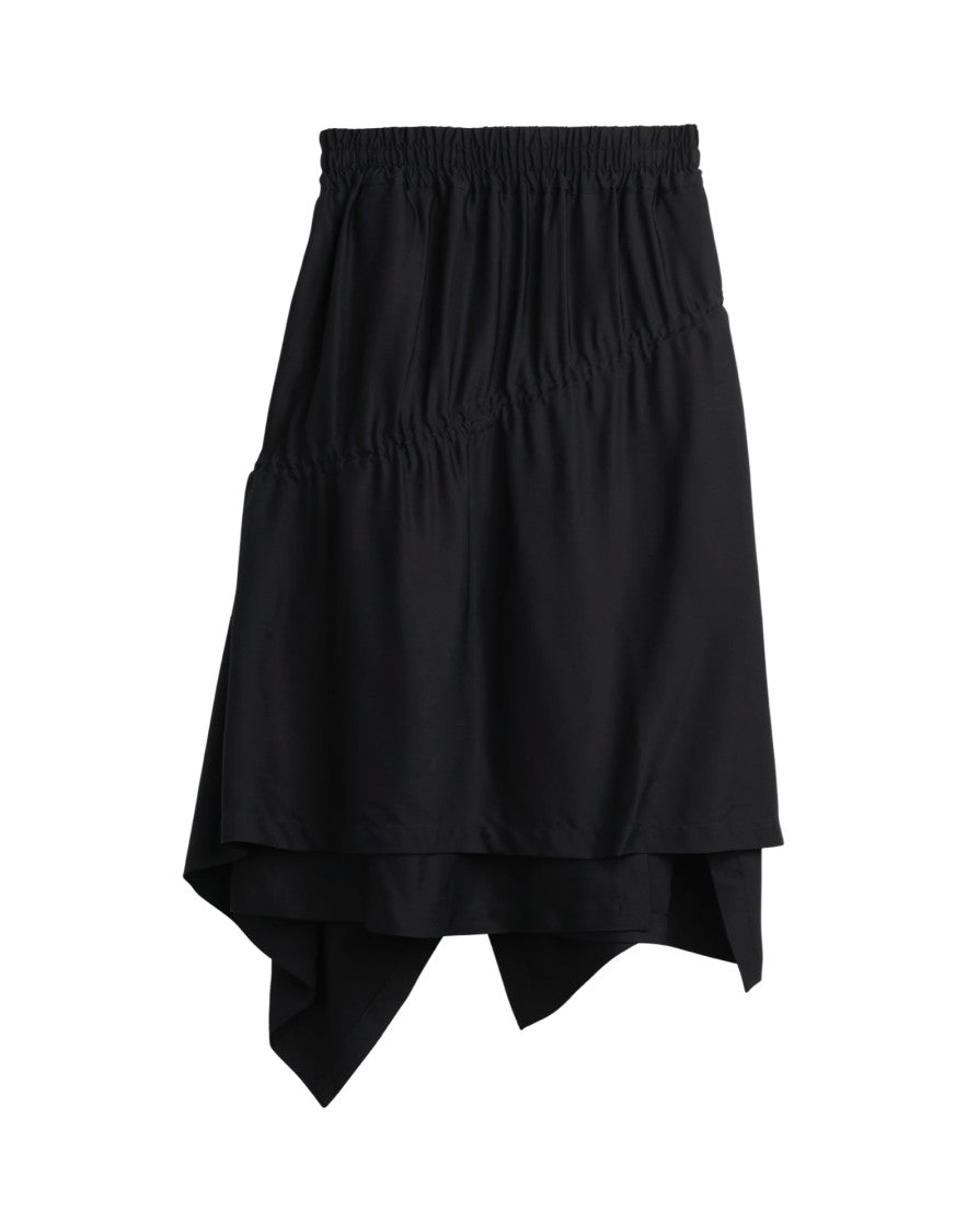 Y-3 Asymmetrical Black Midi Skirt With Layered Panels And Gathered Waist
