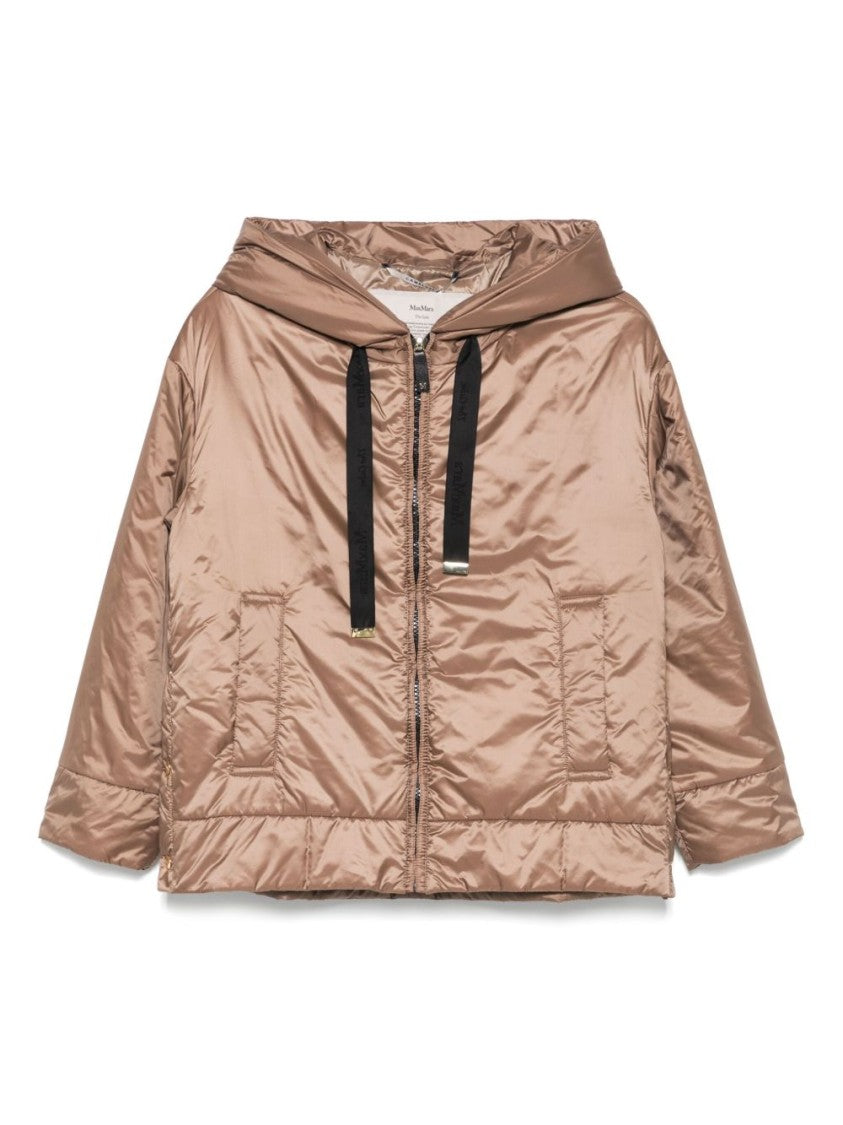 Max Mara Brown Coat With Drawstring Hood And Zip Fastening