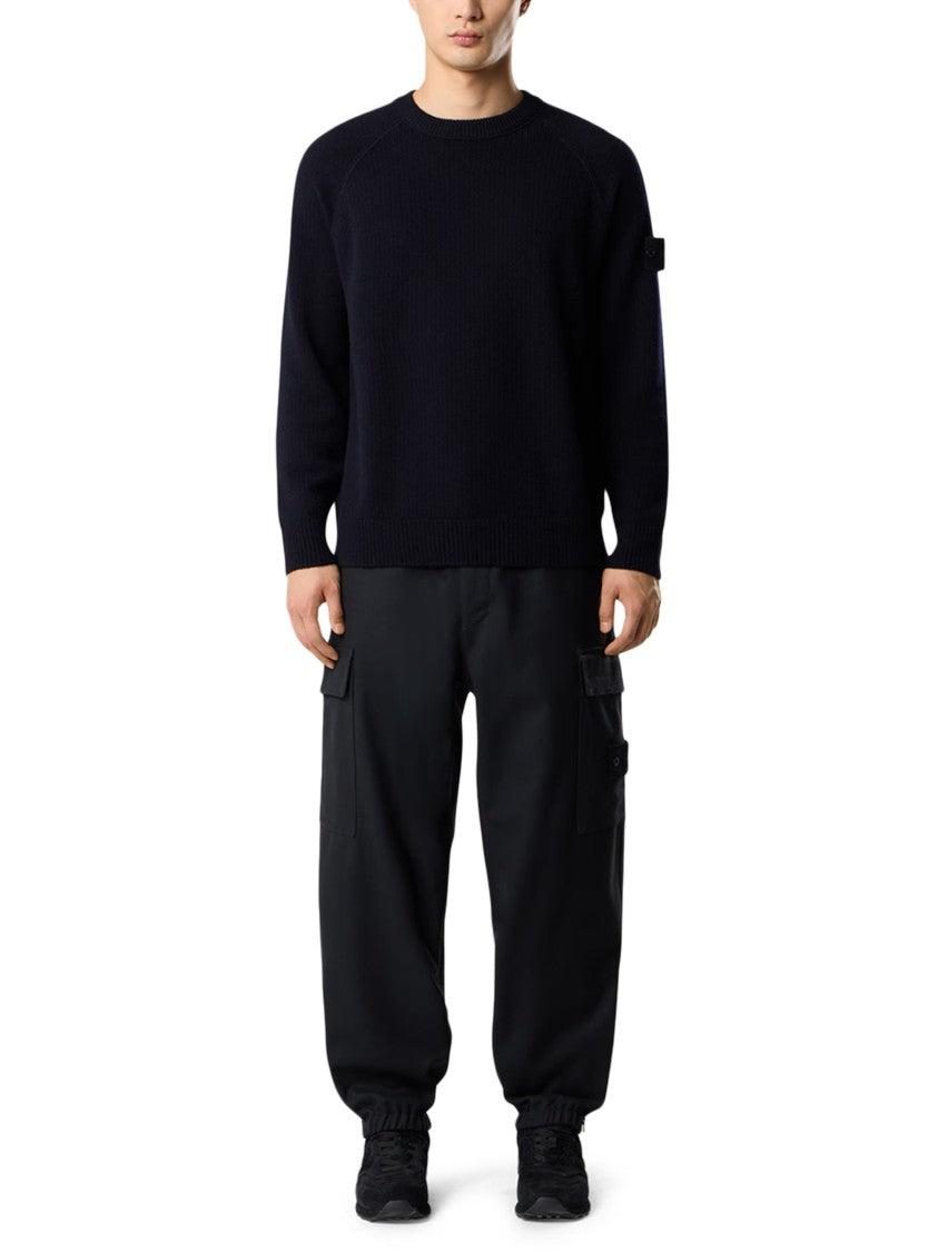 Stone Island Classic Black Knitwear Sweater With Ribbed Cuffs
