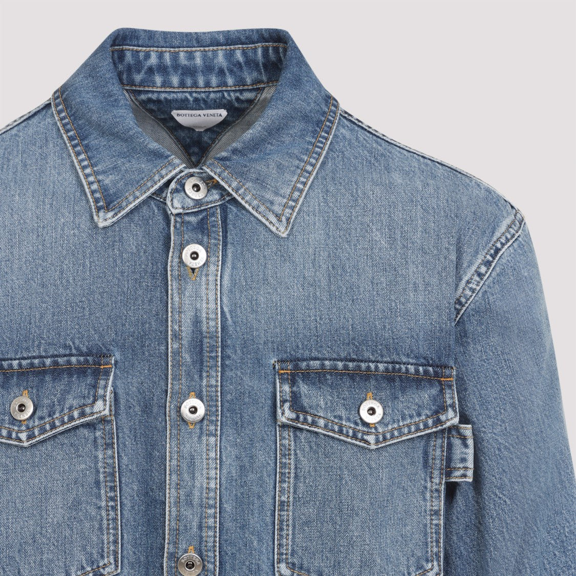 Bottega Veneta Classic Denim Button-Up Shirt With Chest Pockets