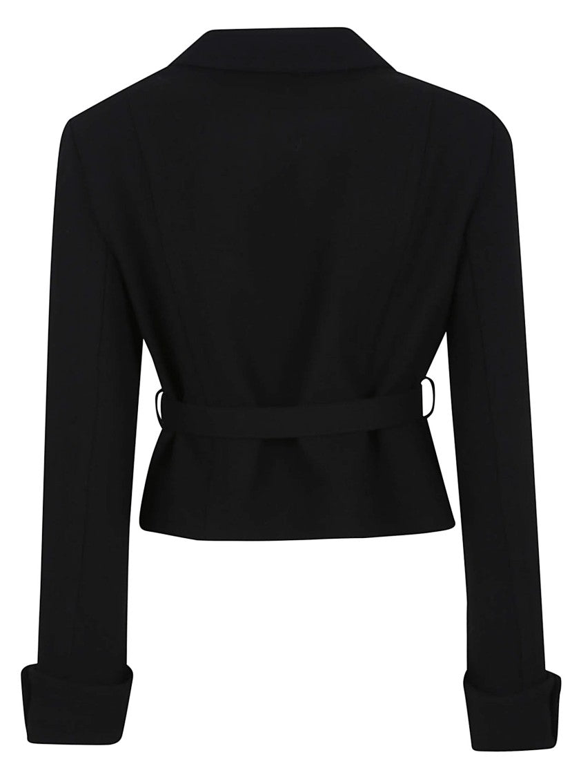 Parosh Cropped Wool Jacket With Turn-Up Cuffs And Tone-On-Tone Belt