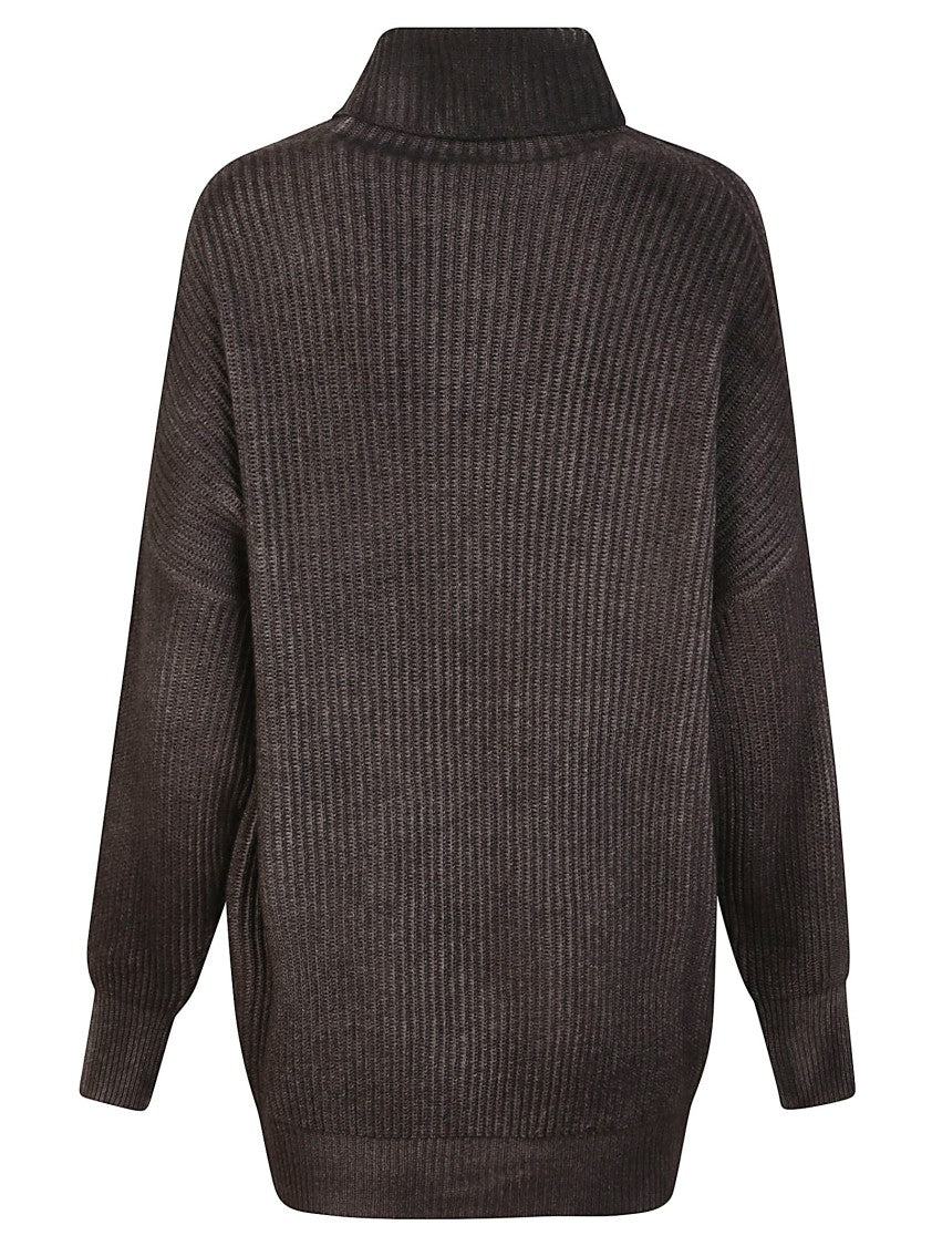 Avant Toi Hand-Painted Carob English Rib Turtleneck With Asymmetrical Hem