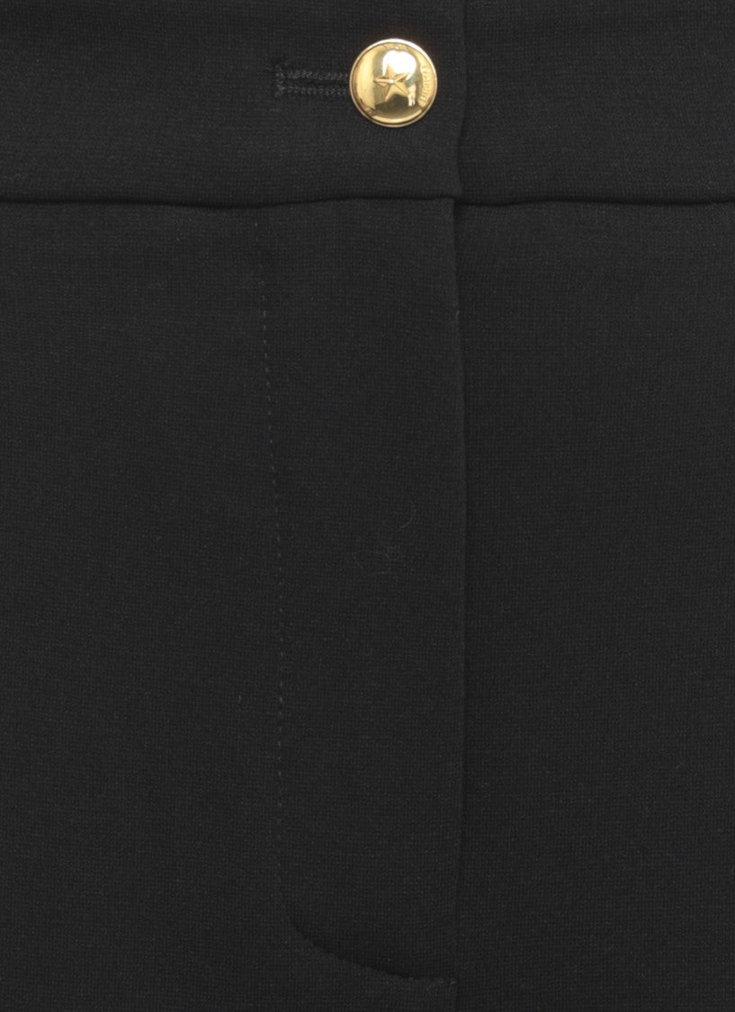Pinko Flared Black Viscose Trousers With Gold Accents