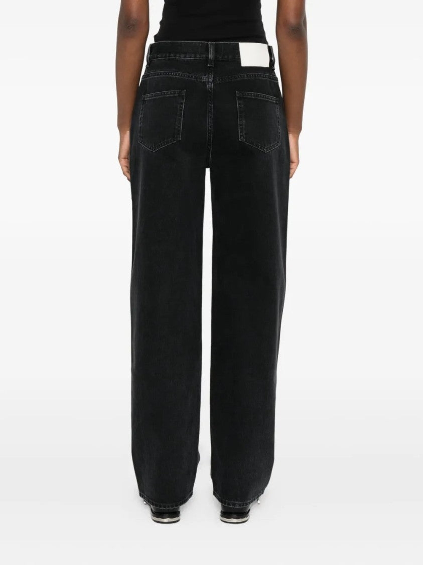 Loulou Studio Washed Grey Jeans With Five-Pocket Styling And Raw Hem