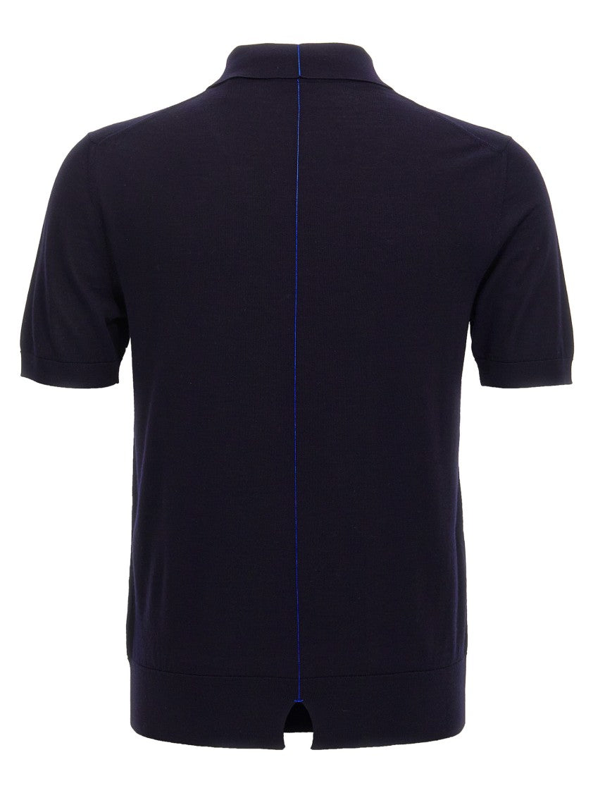 Burberry Black Wool Polo Shirt With Embroidered Accents
