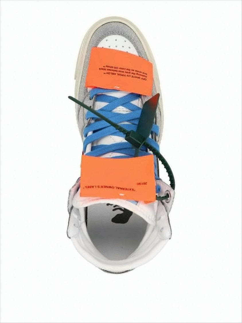 Off-White High-Top Sneakers With Textured Grey Panels And Contrasting Accents