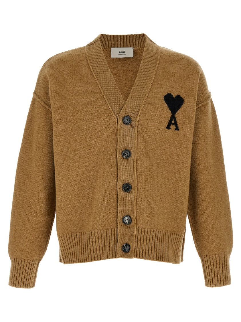 Ami Felted Merino Wool Cardigan With Inlaid Heart Motif