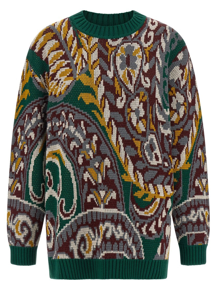 Etro Patterned Jacquard Wool Sweater With Dropped Shoulders