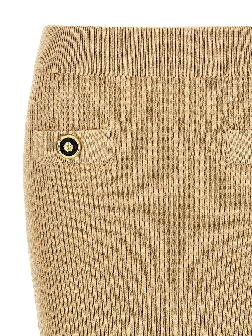 Balmain Ribbed Knit Midi Skirt With Trompe-L'œil Pockets