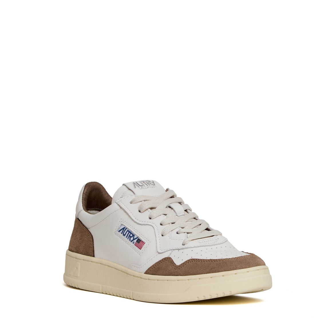 Autry Medalist Low Sneakers In White Leather And Suede, Tobacco