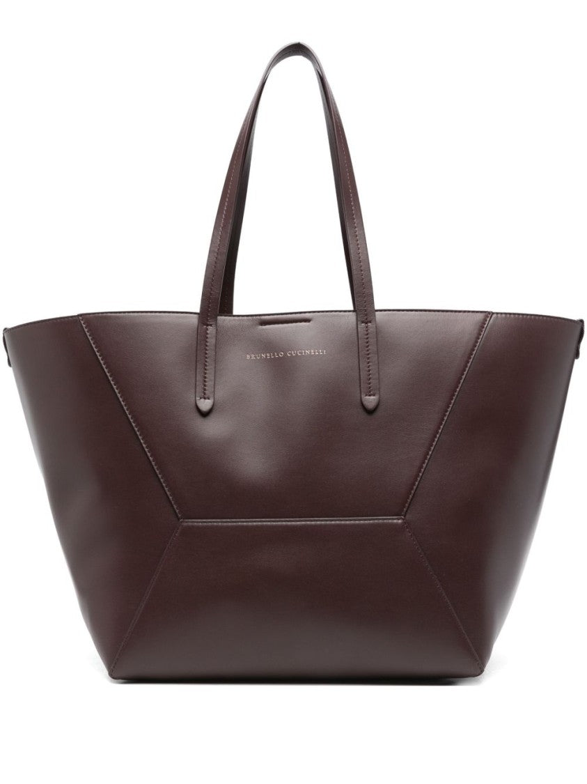 Brunello Cucinelli Geometric Structured Tote Bag With Detachable Pouch