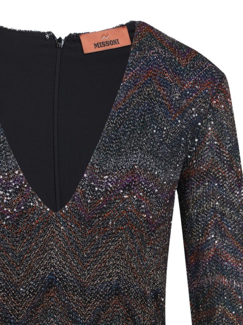 Missoni Zigzag Sequined Dress With Deep V-Neckline