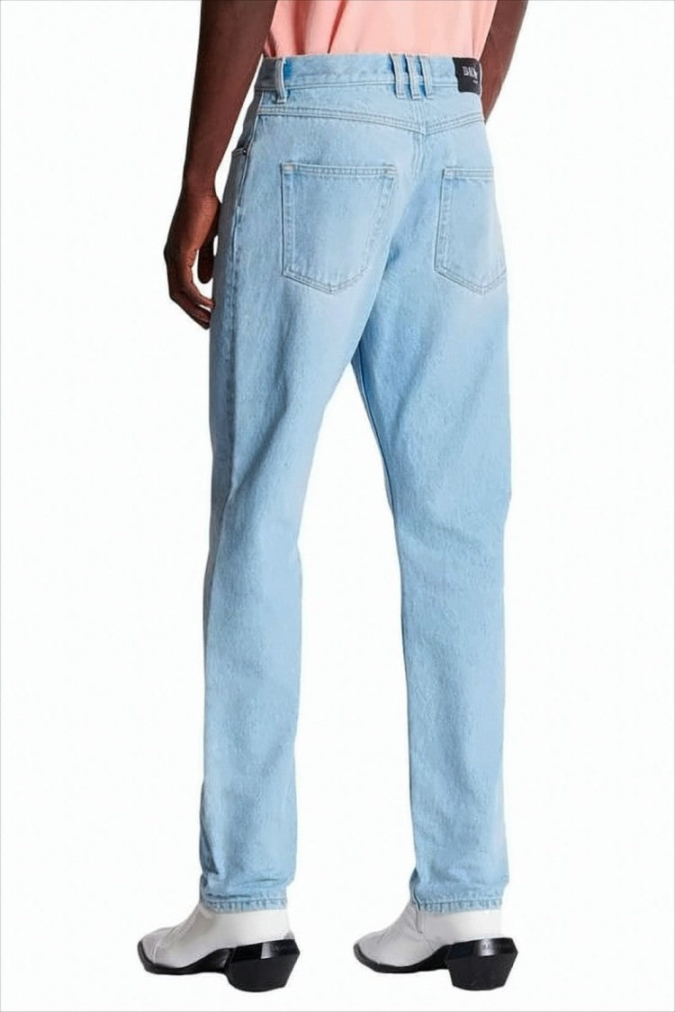 Balmain Light Blue Straight-Leg Denim Pants