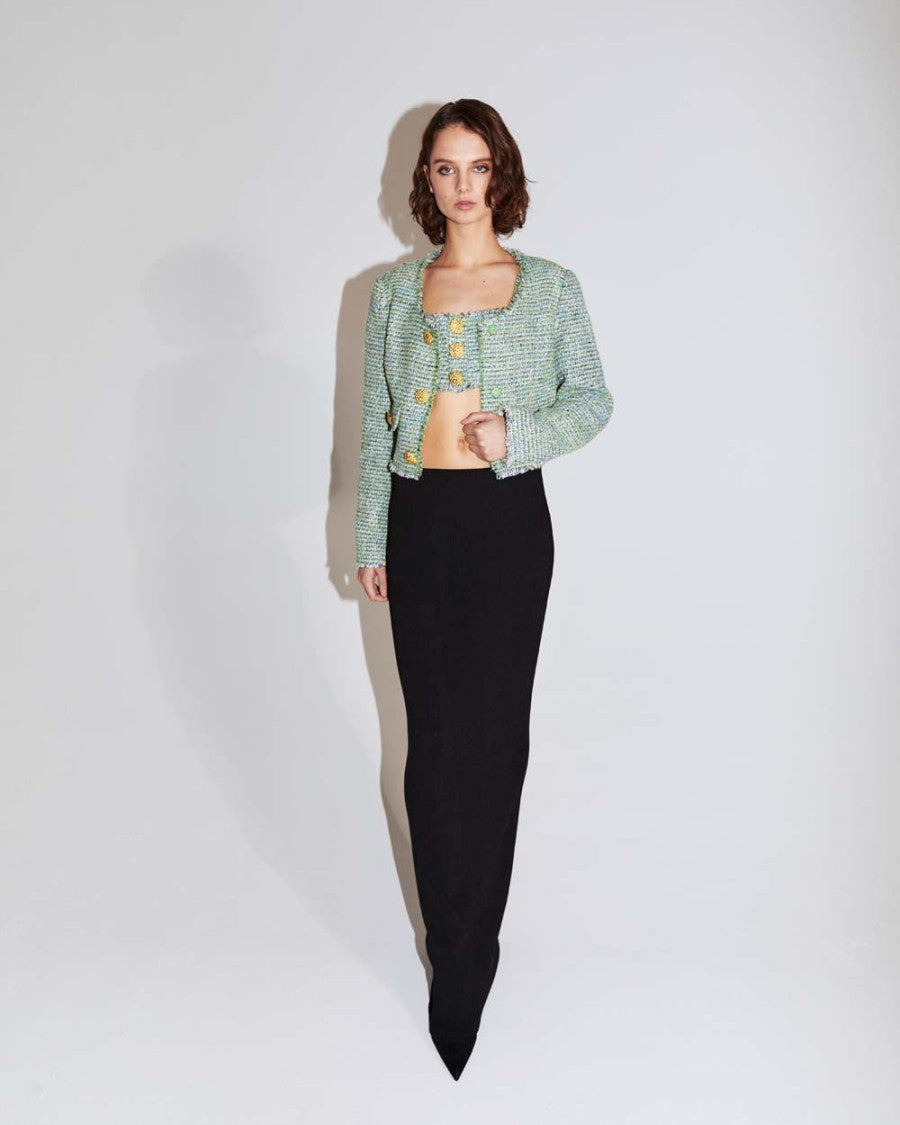 Self-Portrait Green Boucle Cropped Jacket