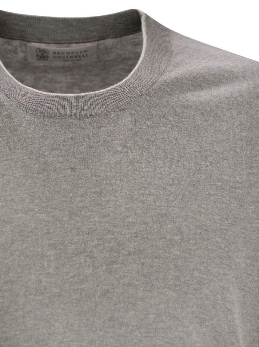 Brunello Cucinelli Short-Sleeved Cotton Jersey Jumper With Contrasting Trim