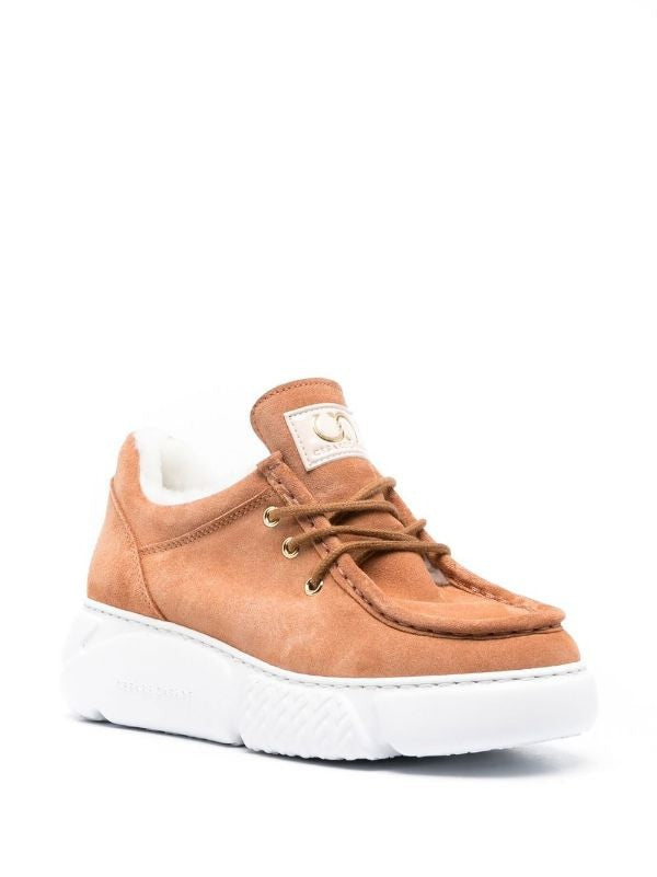 Casadei Moccasin-Toe Brown Leather Sneakers With Plush Wool Lining