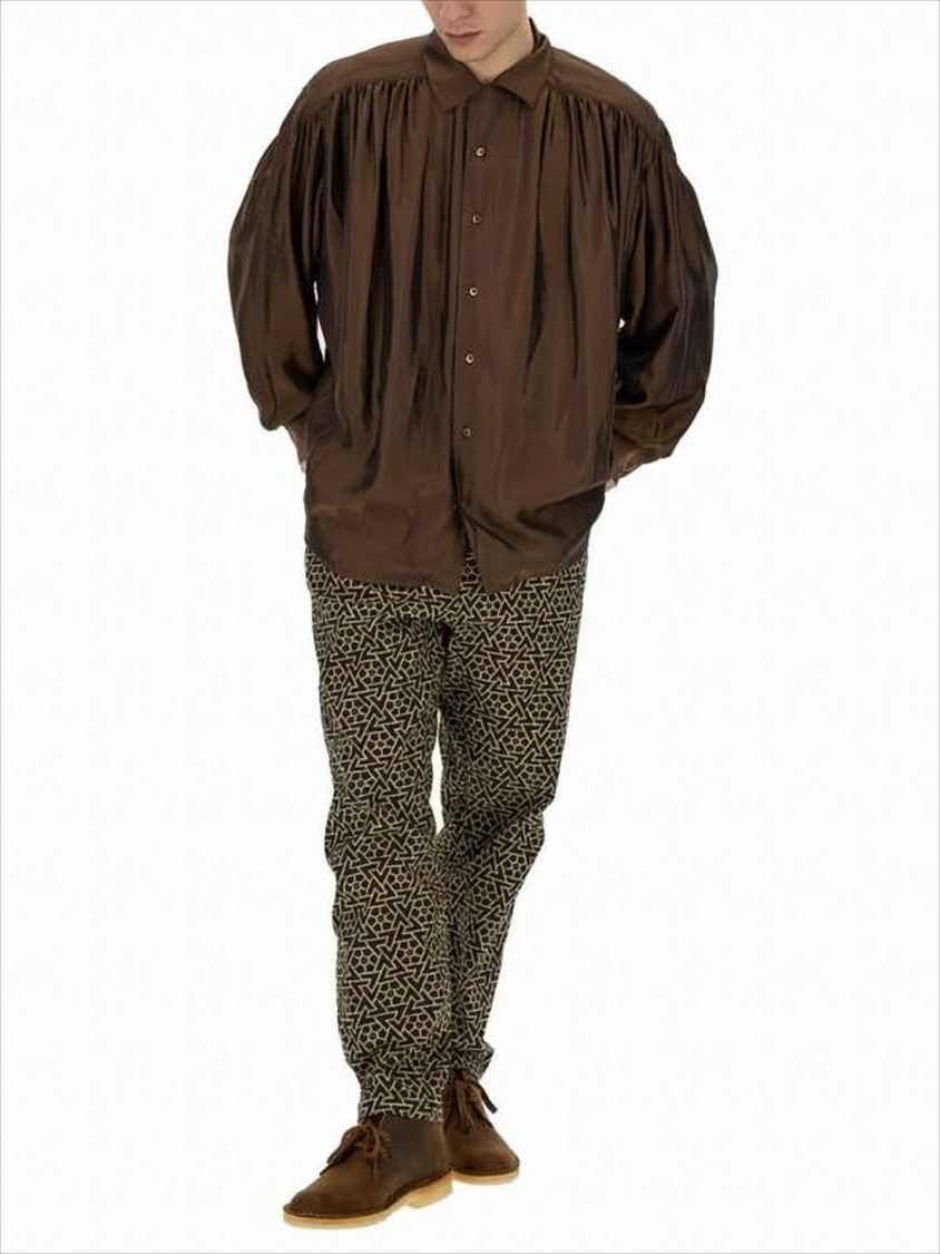 Aïe Long-Sleeve Brown Shirt With Gathered Shoulder Details
