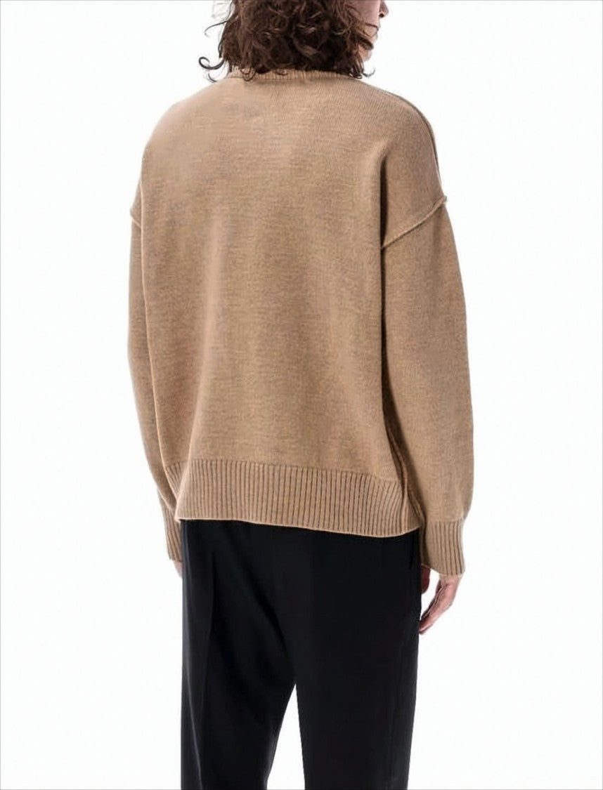 Ami Brown Wool Turtleneck Sweater With Dropped Shoulders