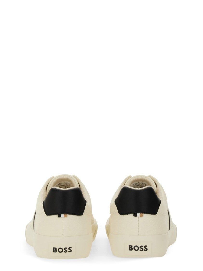 Boss Low-Top Leather Sneakers With Contrasting Stripes