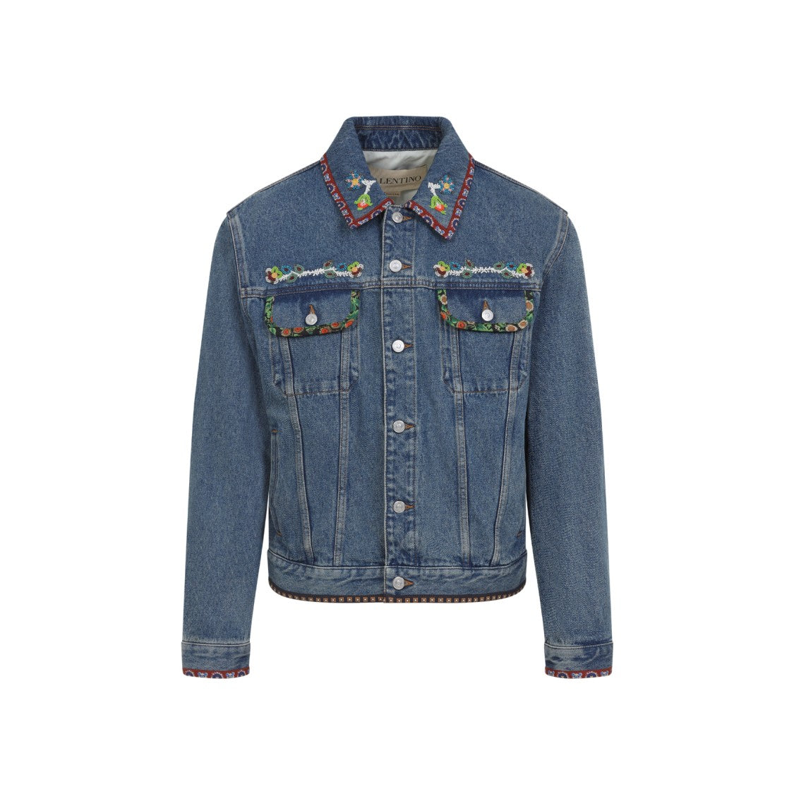 Valentino Cotton Denim Jacket With Intricate Embroidery