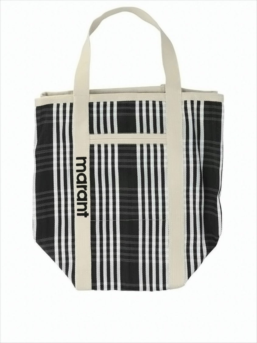 Isabel Marant Plaid Pattern Tote Bag With Cream Handles