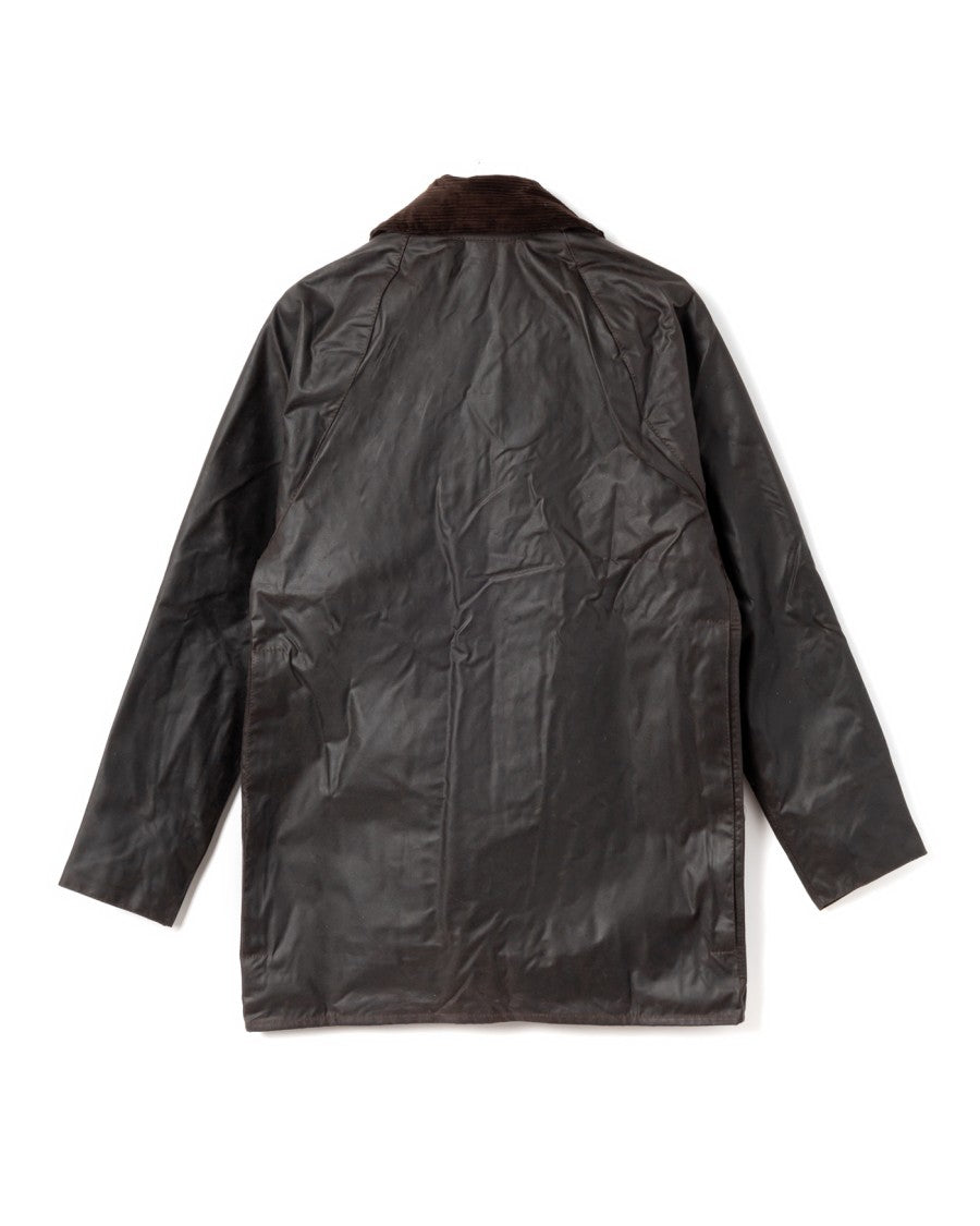 Barbour Beaufort Waxed Cotton Jacket With Corduroy Collar And Multiple Pockets