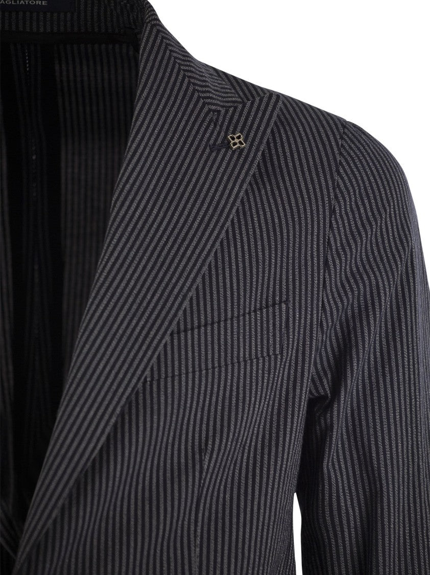 Tagliatore Two-Button Pinstripe Jacket With Revered Collar