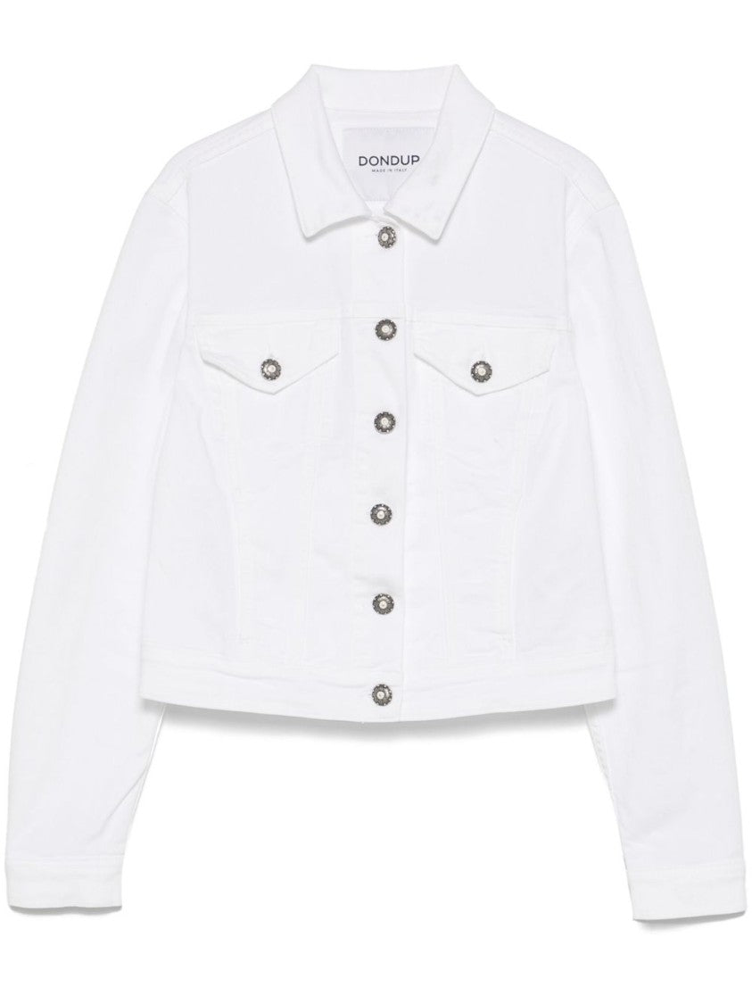 Dondup Cropped White Jacket With Classic Front Button Fastening