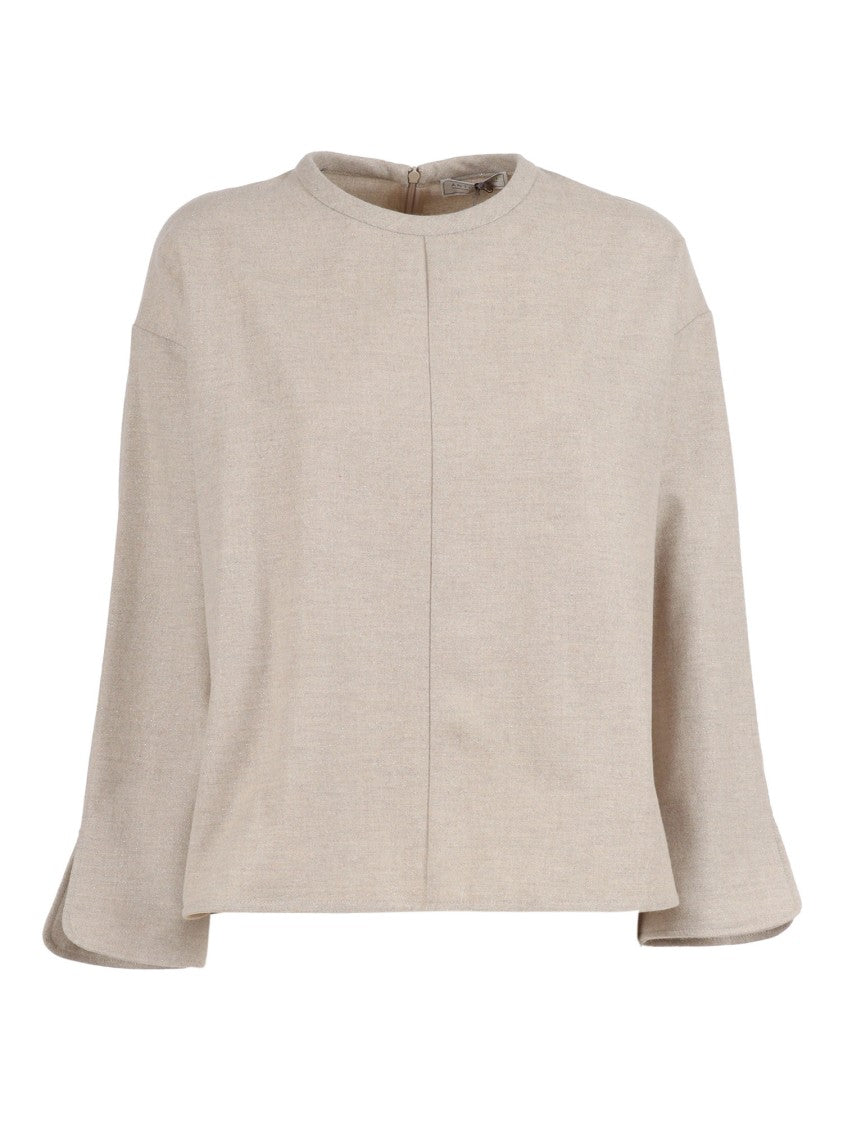 Antonelli Boxy Cropped Top With Three-Quarter Flared Sleeves And Central Seam Detail