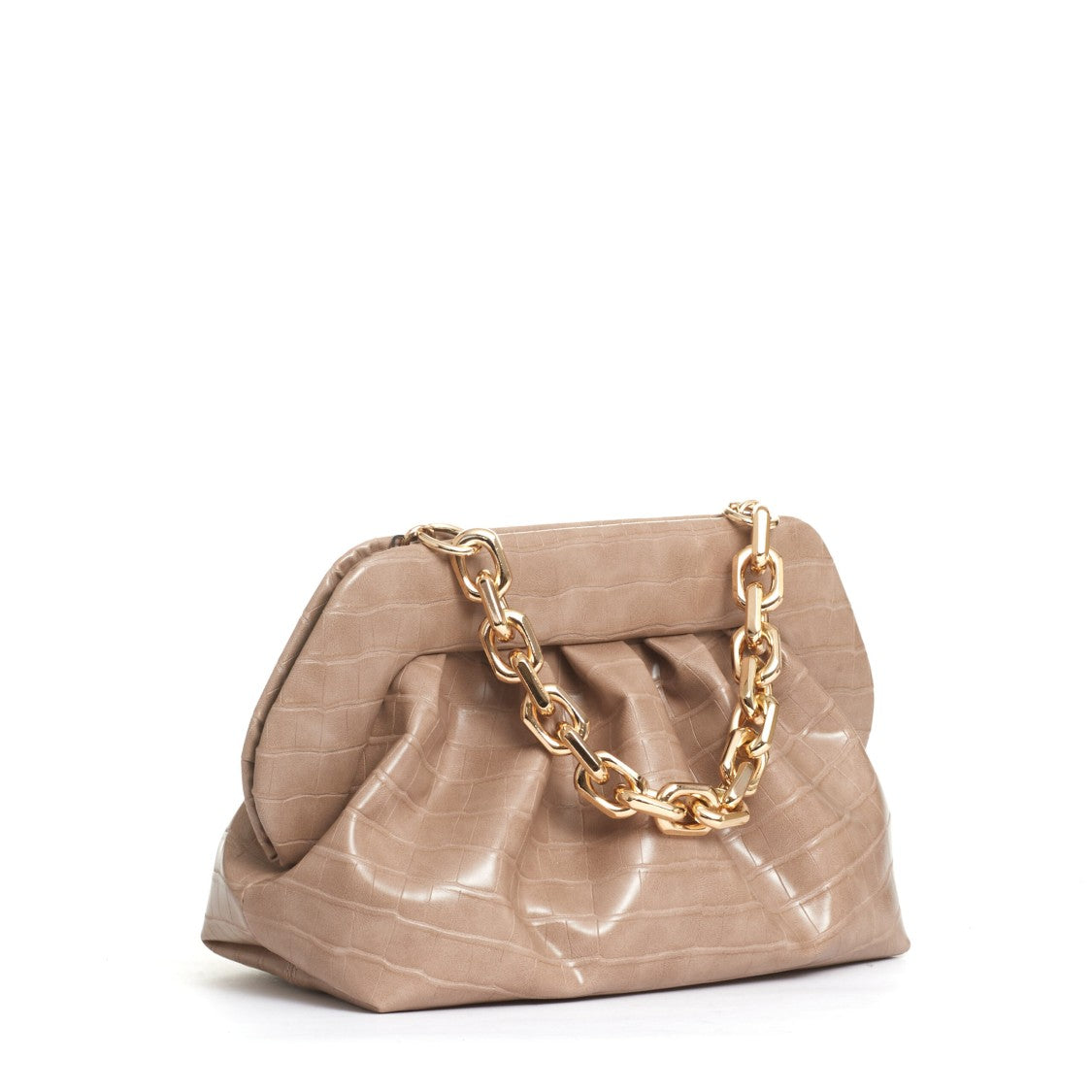Themoirè Beige Crocodile Print Clutch