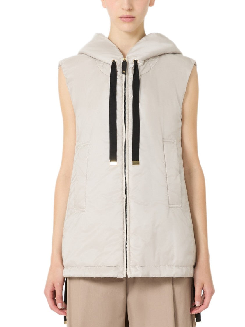 Max Mara Short Water-Repellent Vest With Hood And Monogram Details