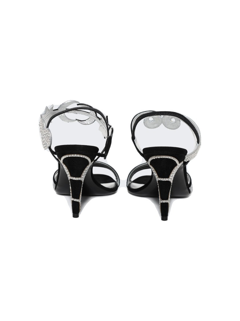 Valentino Garavani L'une Et L'autre Suede Sandal Black And Silver Crystal