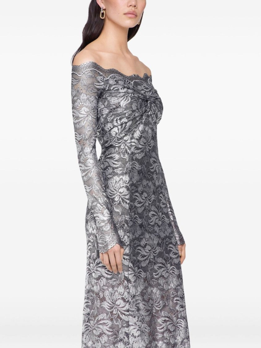 Rabanne Nero E Argento Off-The-Shoulder Midi Dress