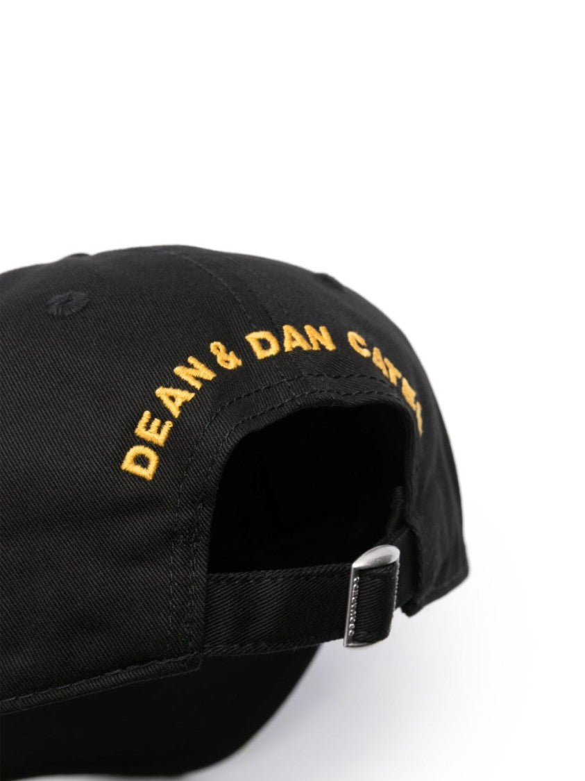 Dsquared2 Distressed Black Cotton Baseball Cap