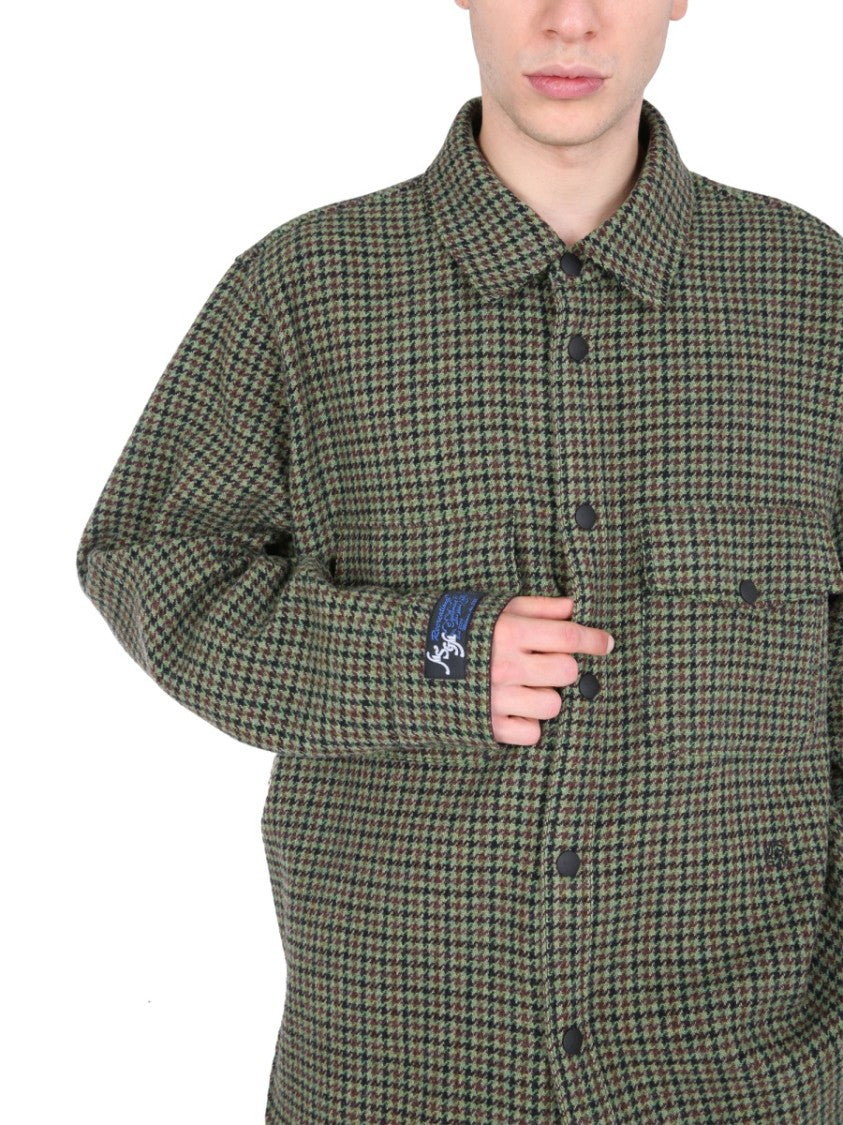 Msgm Checkered Wool Shirt With Classic Collar