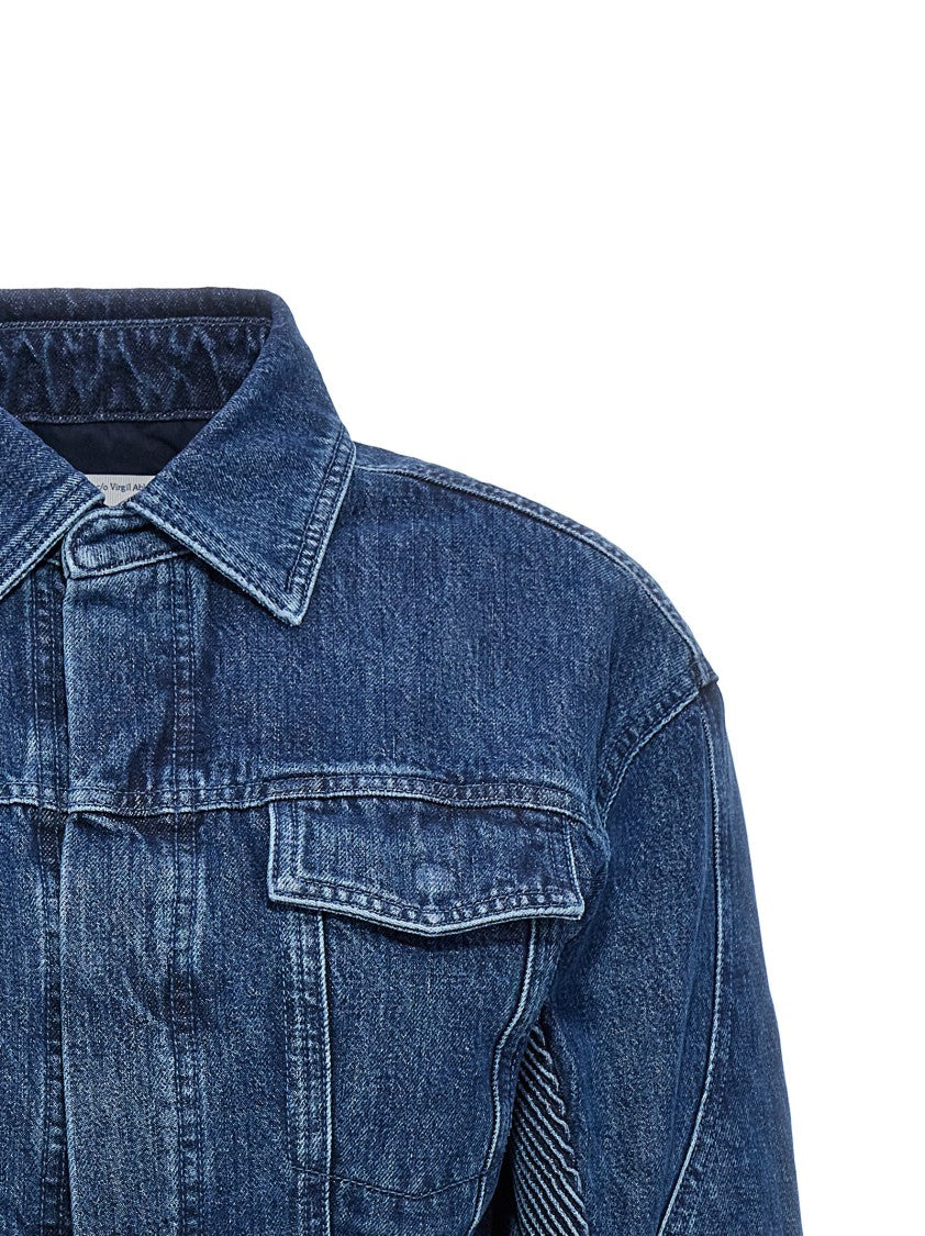 Off-White Cropped Denim Jacket With Asymmetric Waist