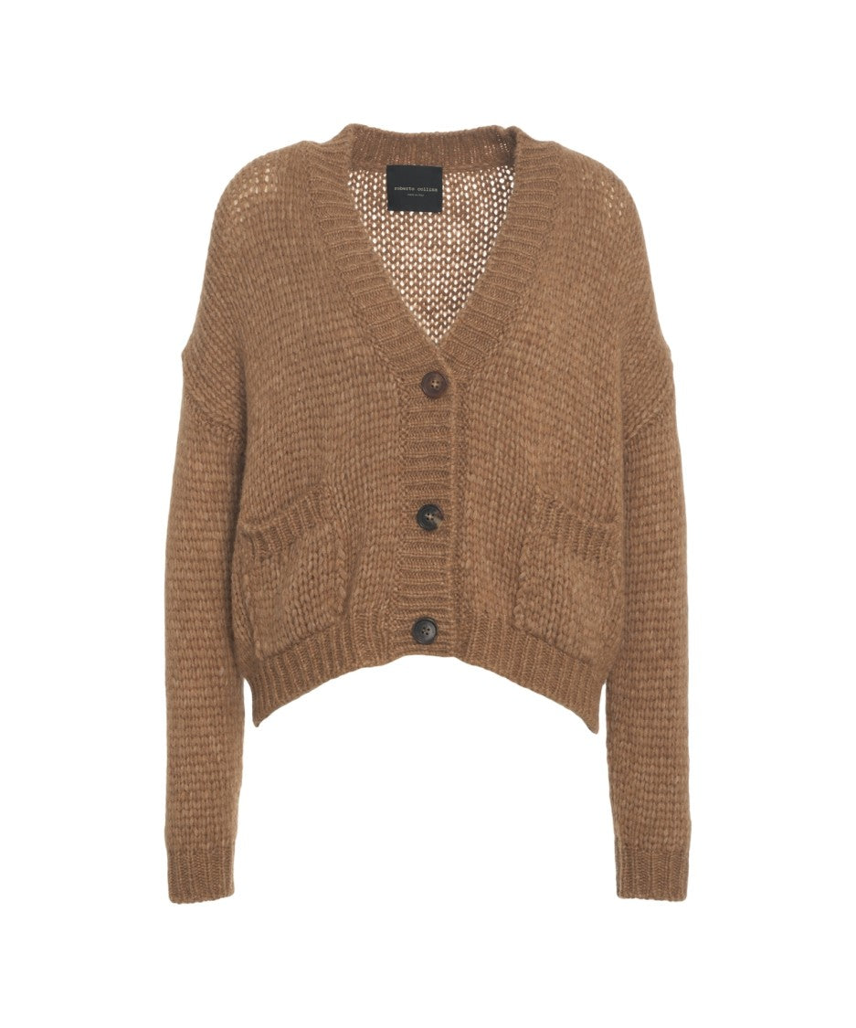 Roberto Collina V-Neck Brown Knit Cardigan With Button Closure And Ribbed Hems