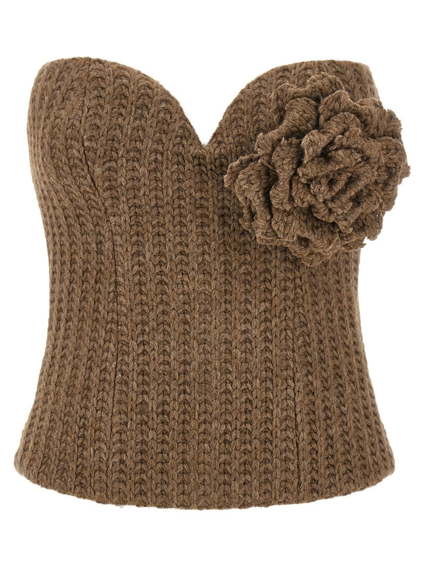 Giuseppe Di Morabito Off-The-Shoulder Bustier Top With Sweetheart Neckline And Floral Brooch