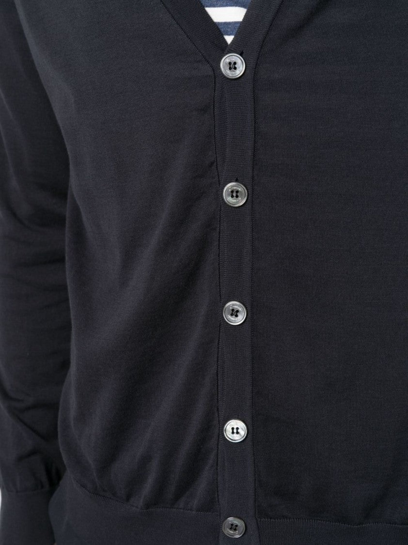 Drumohr Navy Blue Cotton Fine Knit Cardigan