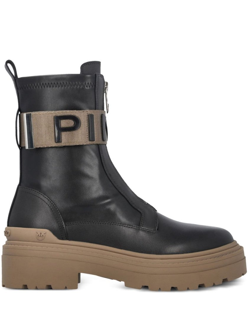 Pinko Chunky Sole Black Leather Boots