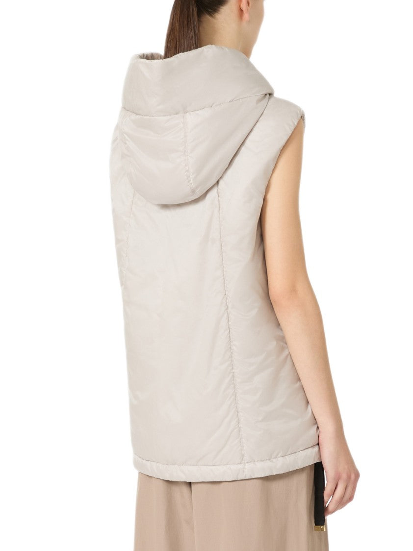 Max Mara Short Water-Repellent Vest With Hood And Monogram Details