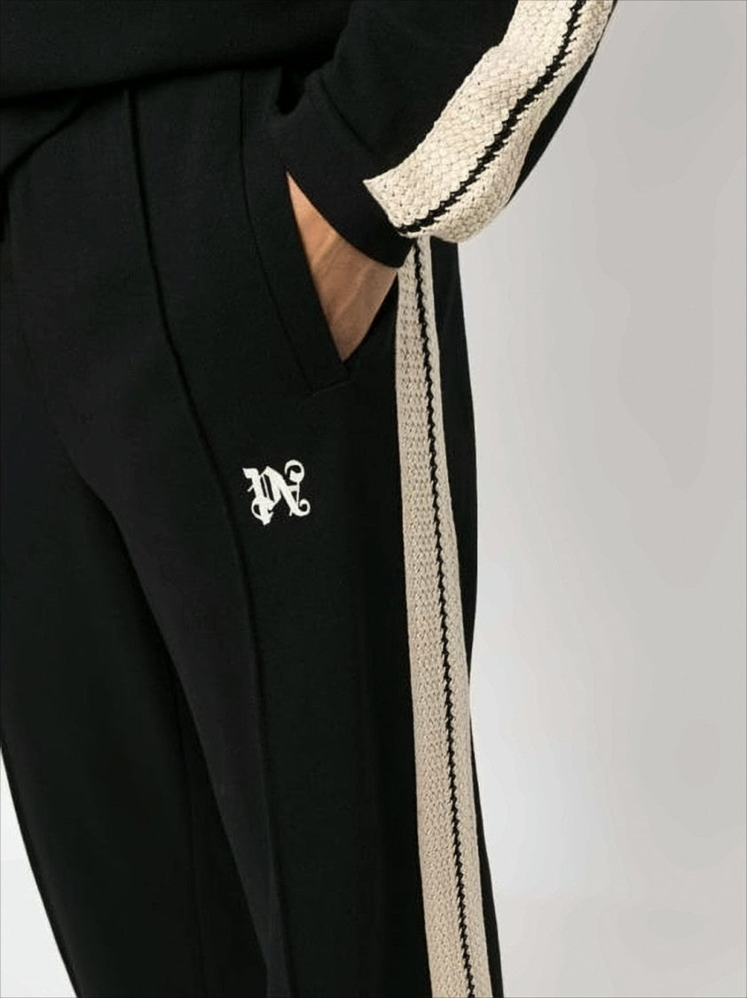 Palm Angels Relaxed Fit Black Jogger Pants With Textured Stripes