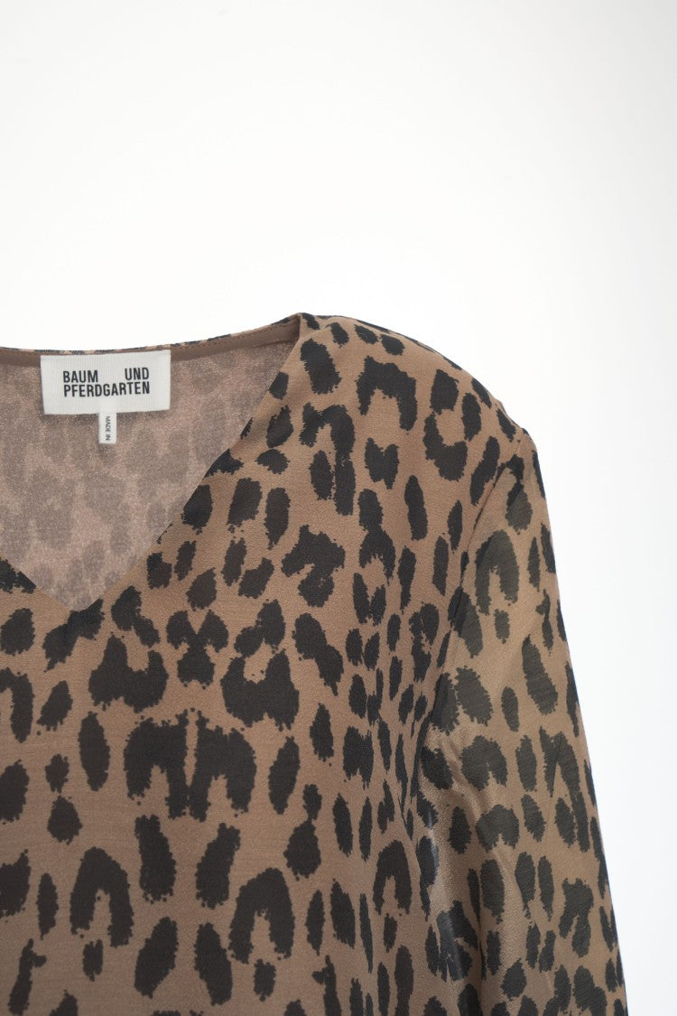 Baum Und Pferdgarten Animal Print Mini Dress With V-Neck And Ruffled Hem